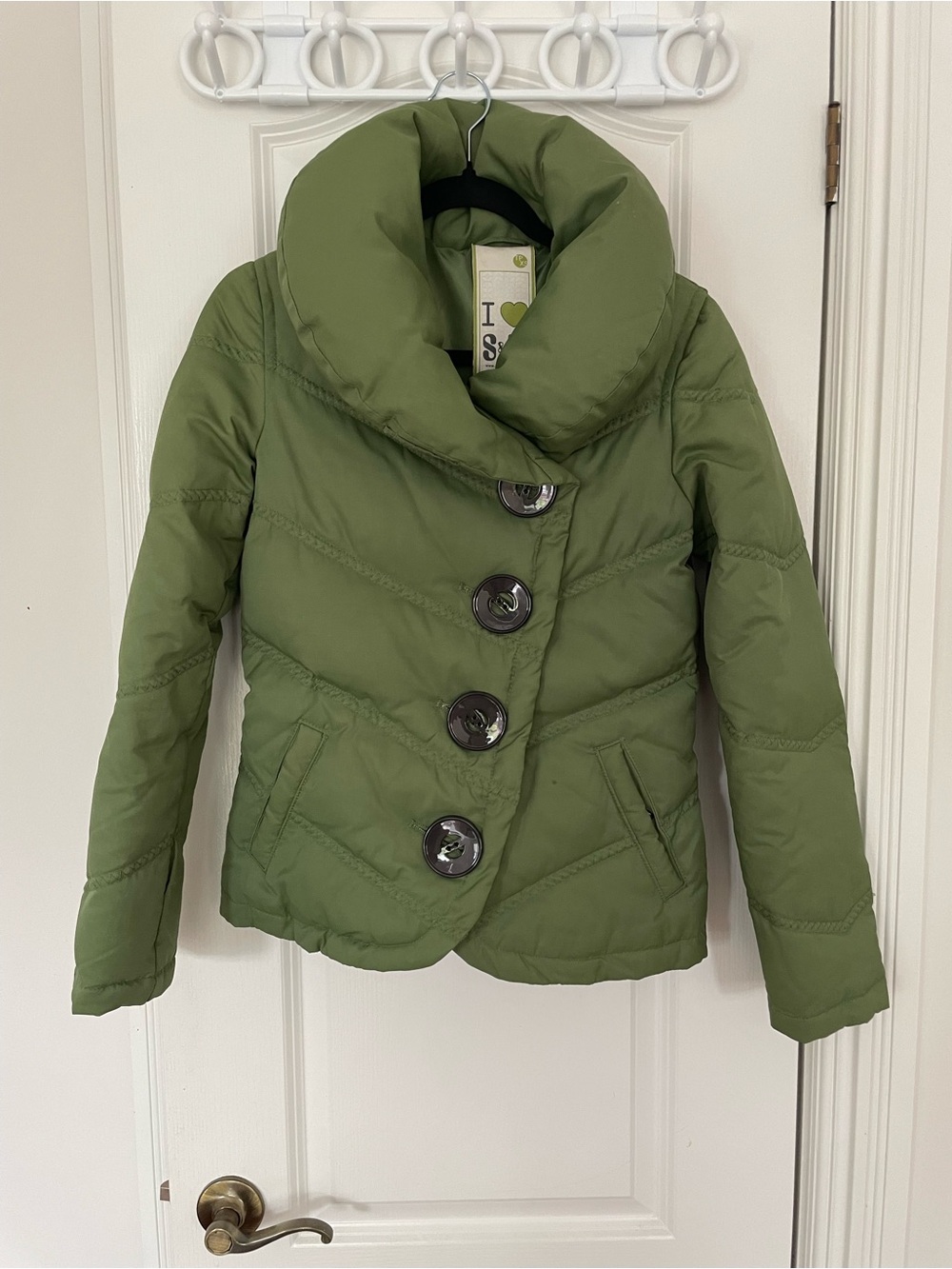 Soia & Kyo green women’s button up jacket, size U.S Xs, condition gently worn